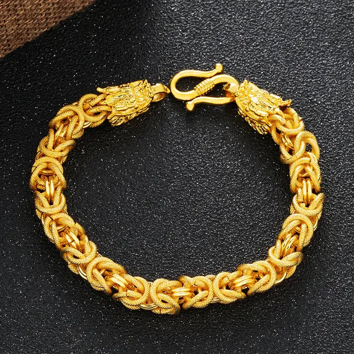 Double-Headed Golden Dragon Luck Bracelet - Buddha & Karma