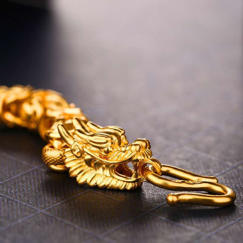 Double-Headed Golden Dragon Luck Bracelet - Buddha & Karma