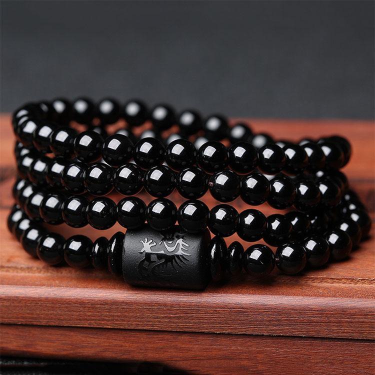 Dragon and Phoenix Obsidian Bracelet Wrap - Inspire Honesty and Eternal Love - Buddha & Karma