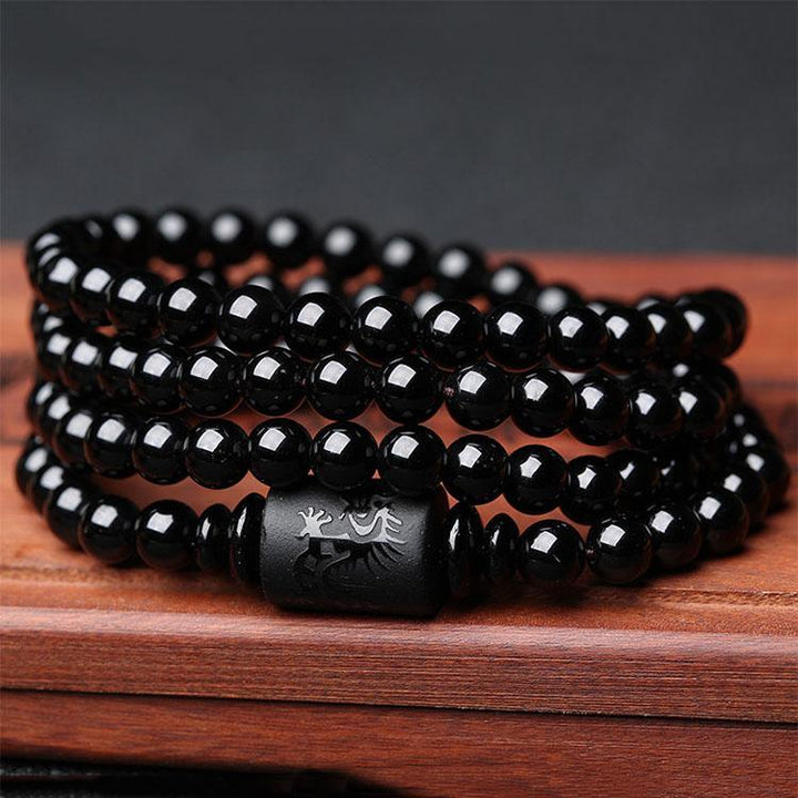 Dragon and Phoenix Obsidian Bracelet Wrap - Inspire Honesty and Eternal Love - Buddha & Karma