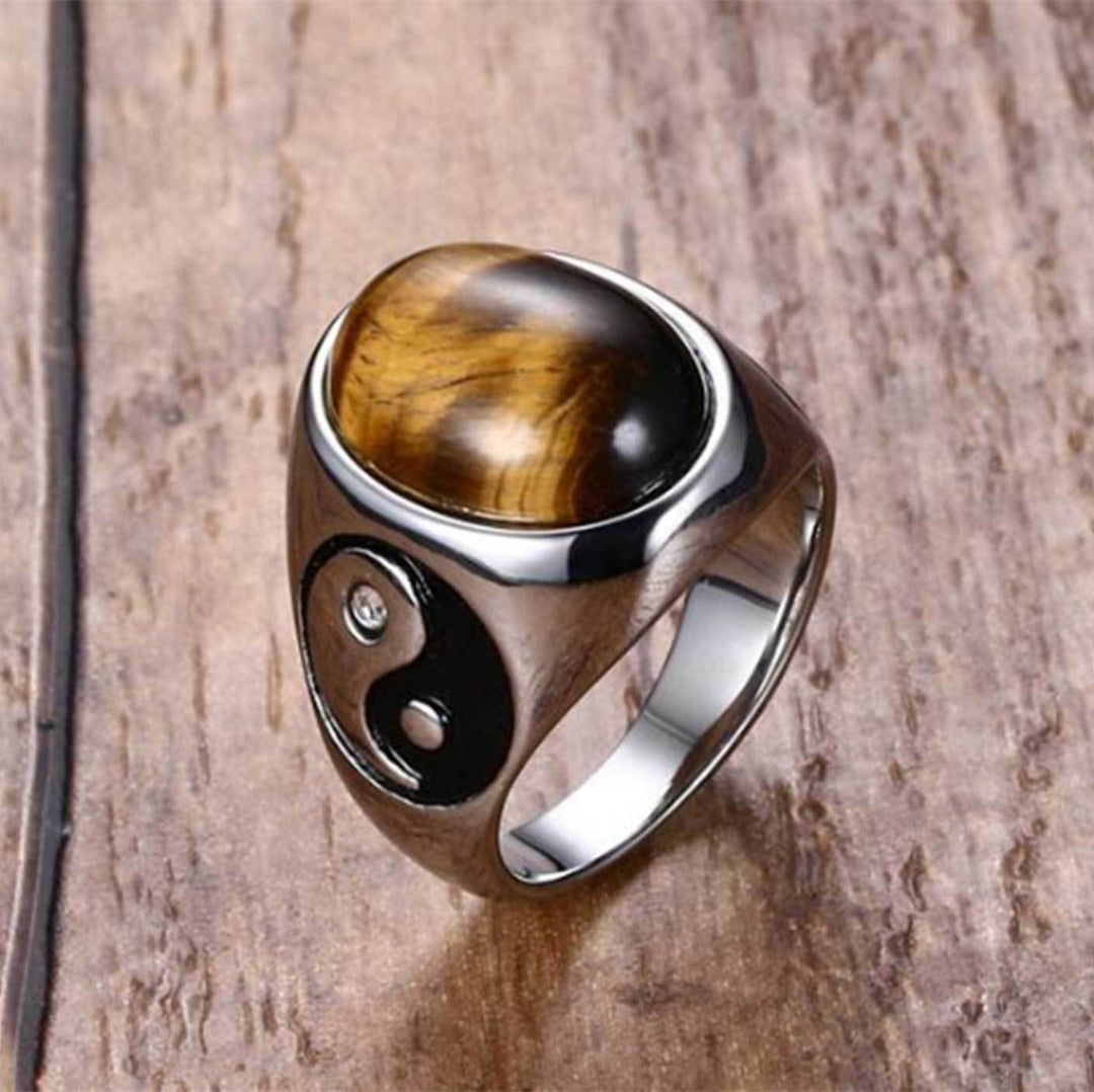 Yin Yang Tiger’s Eye Protection Ring - Buddha & Karma