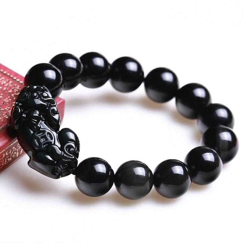 Black Obsidian Pixiu Bracelet - Wealth Protection - Buddha & Karma