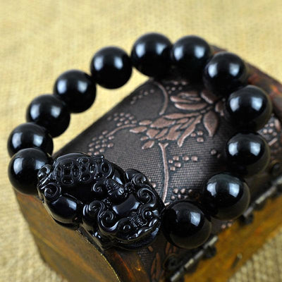 Black Obsidian Pixiu Bracelet - Wealth Protection - Buddha & Karma