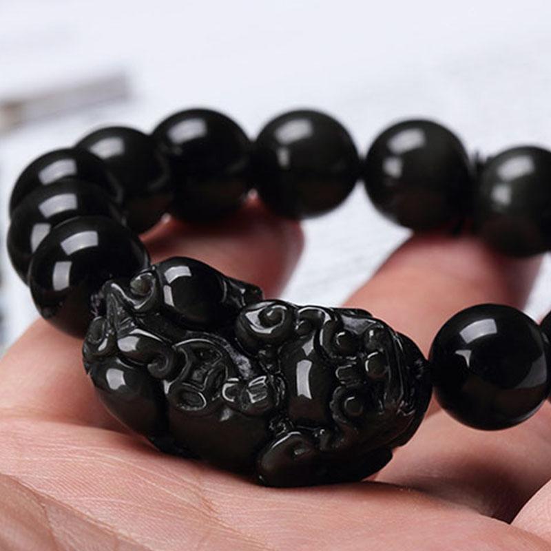 Black Obsidian Pixiu Bracelet - Wealth Protection - Buddha & Karma