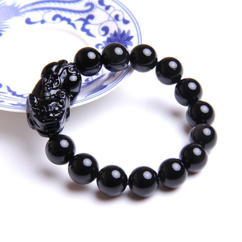 Black Obsidian Pixiu Bracelet - Wealth Protection - Buddha & Karma