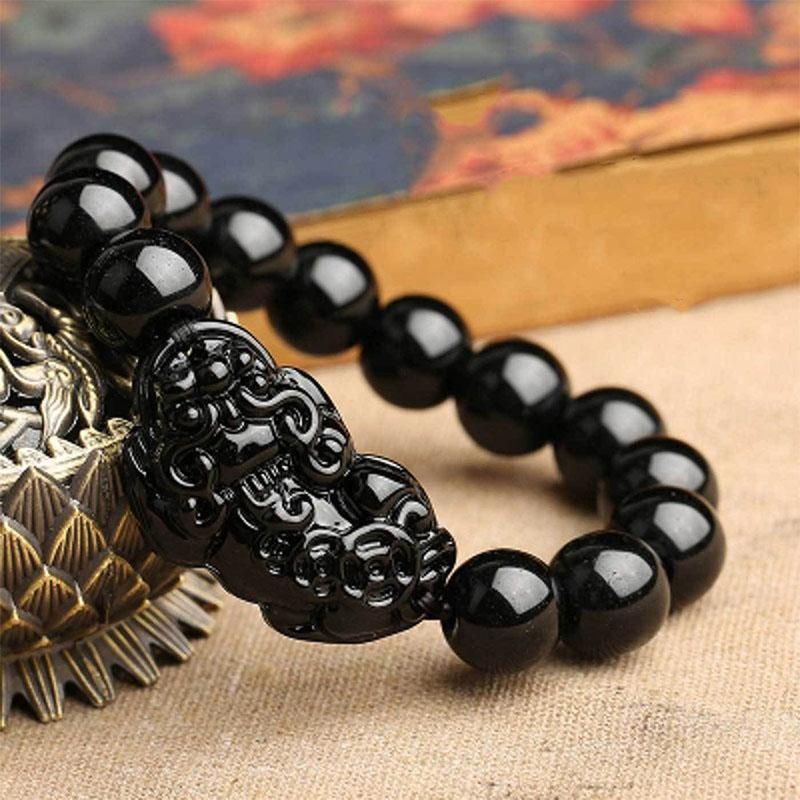 Black Obsidian Pixiu Bracelet - Wealth Protection - Buddha & Karma