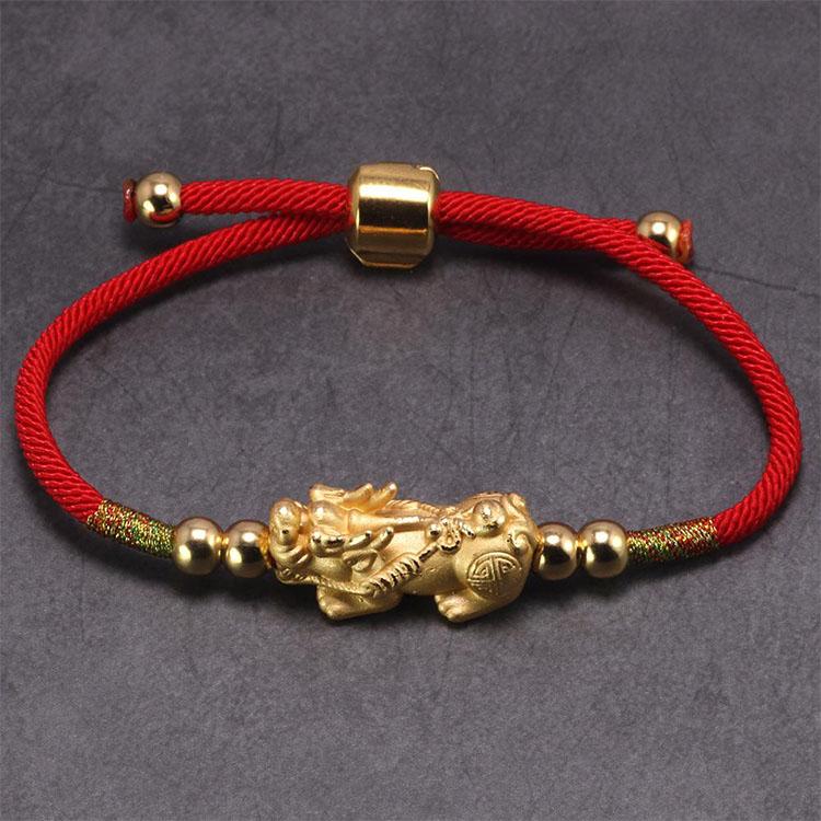 Feng Shui Piyao Wealth Bracelet - Red/Black String - Buddha & Karma