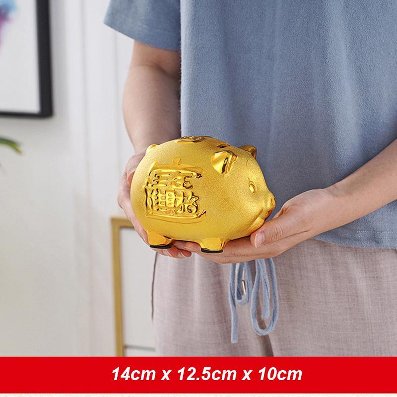 Gold Chinese Happiness Piggy Money Bank 6 inches - Just Asian Food