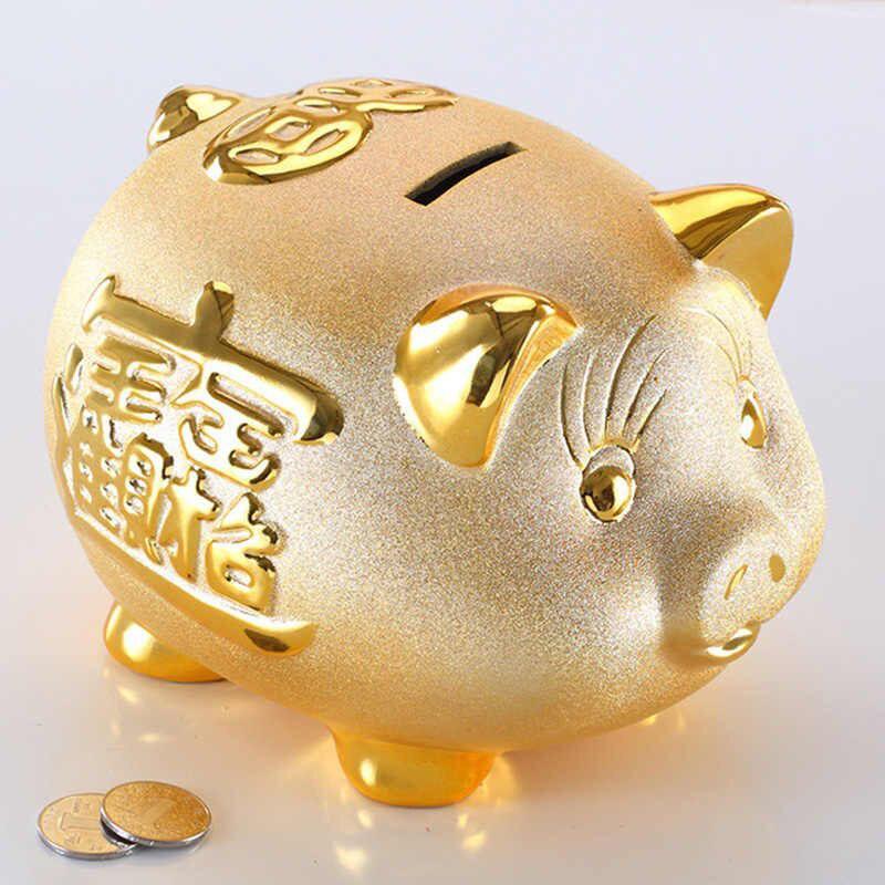 Gold Chinese Piggy Bank - Ceramic - Buddha & Karma