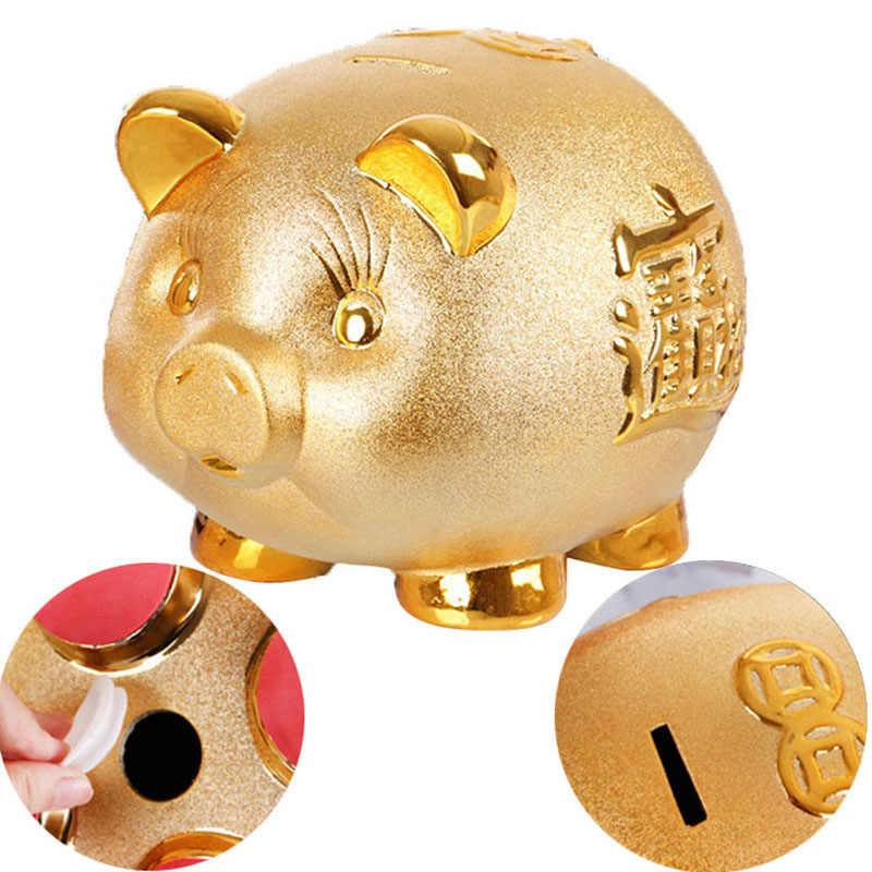  9 Gold Pig Lucky Porcelain Fortune Pig Money Box Piggy Bank :  Toys & Games