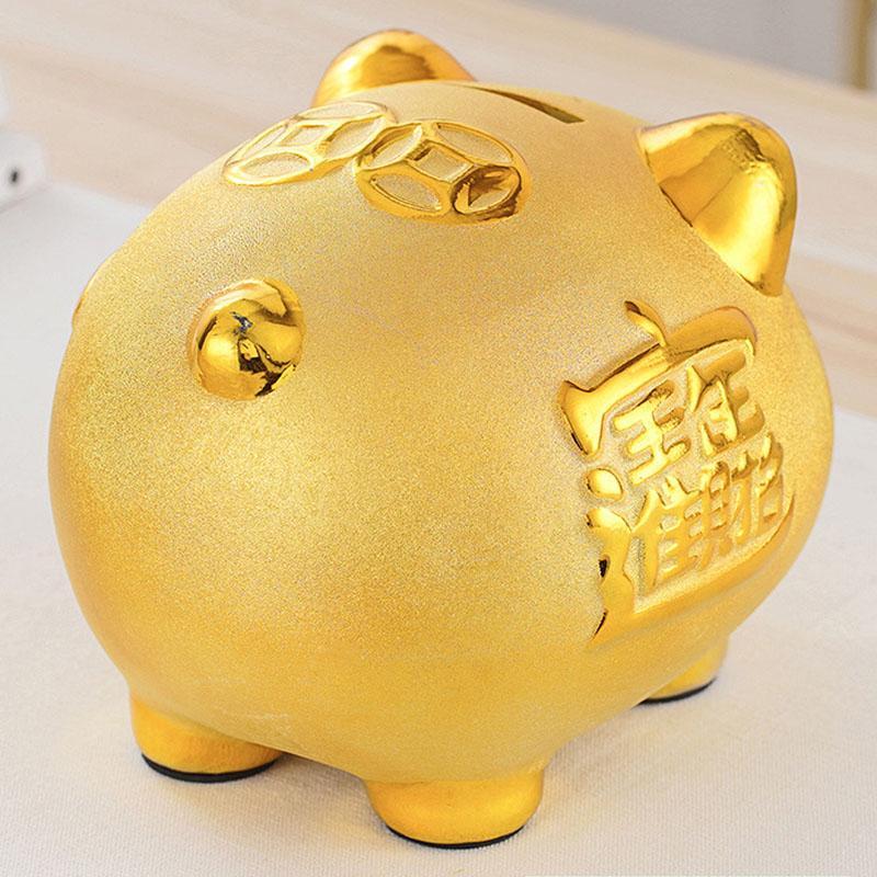 Gold Chinese Piggy Bank - Ceramic - Buddha & Karma