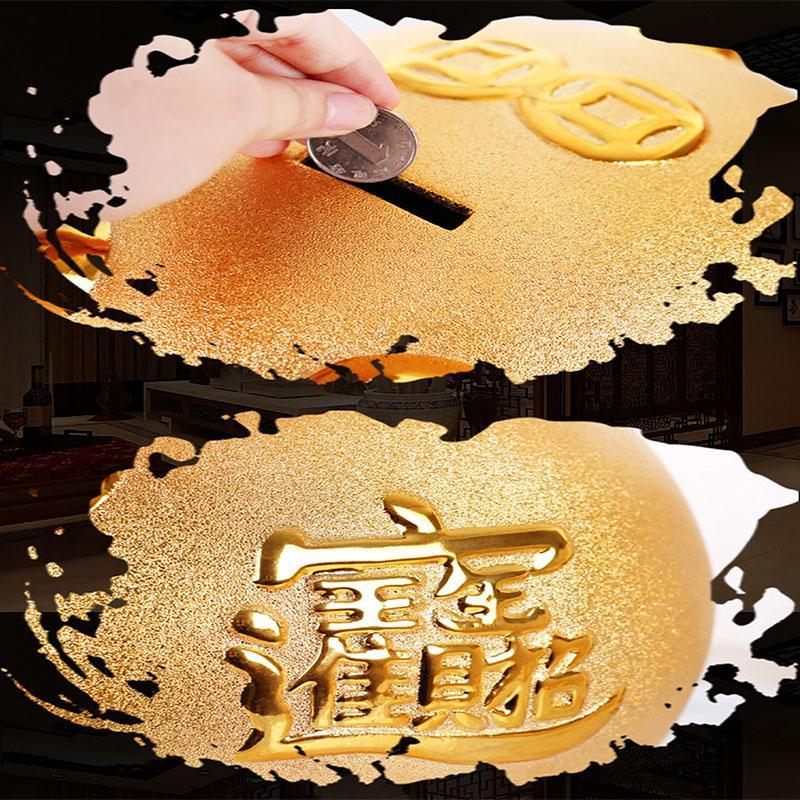 Gold Chinese Piggy Bank - Ceramic - Buddha & Karma