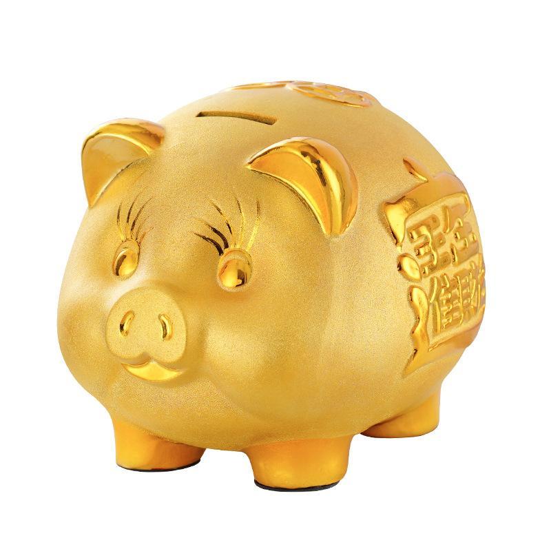 Gold Chinese Piggy Bank - Ceramic - Buddha & Karma