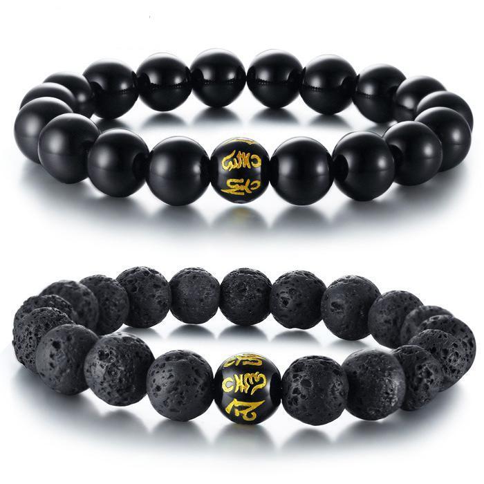 Grounding Agate and Lava Stone Bracelet Set - Buddha & Karma