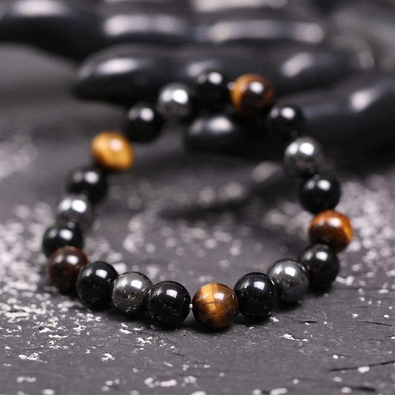 Triple Protection Bracelet - Tiger’s Eye, Obsidian, Hematite - Buddha & Karma