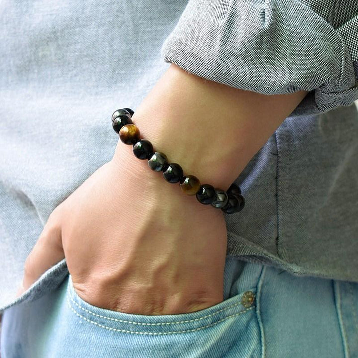 Triple Protection Bracelet - Tiger’s Eye, Obsidian, Hematite - Buddha & Karma