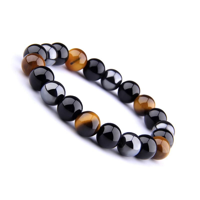 DouVei Natural Stone Triple Protection Bracelet – Tiger Eye, Hematite, Obsidian 6/8/10mm