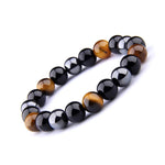 Triple Protection Bracelet - Tiger’s Eye, Obsidian, Hematite - Buddha & Karma