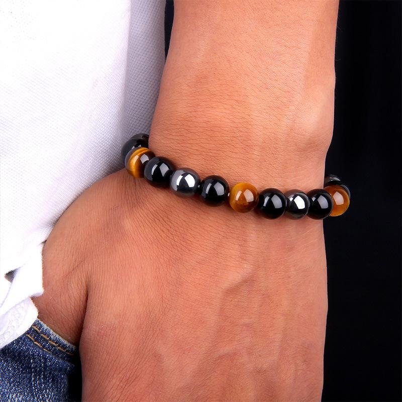 Triple Protection Bracelet - Tiger’s Eye, Obsidian, Hematite - Buddha & Karma