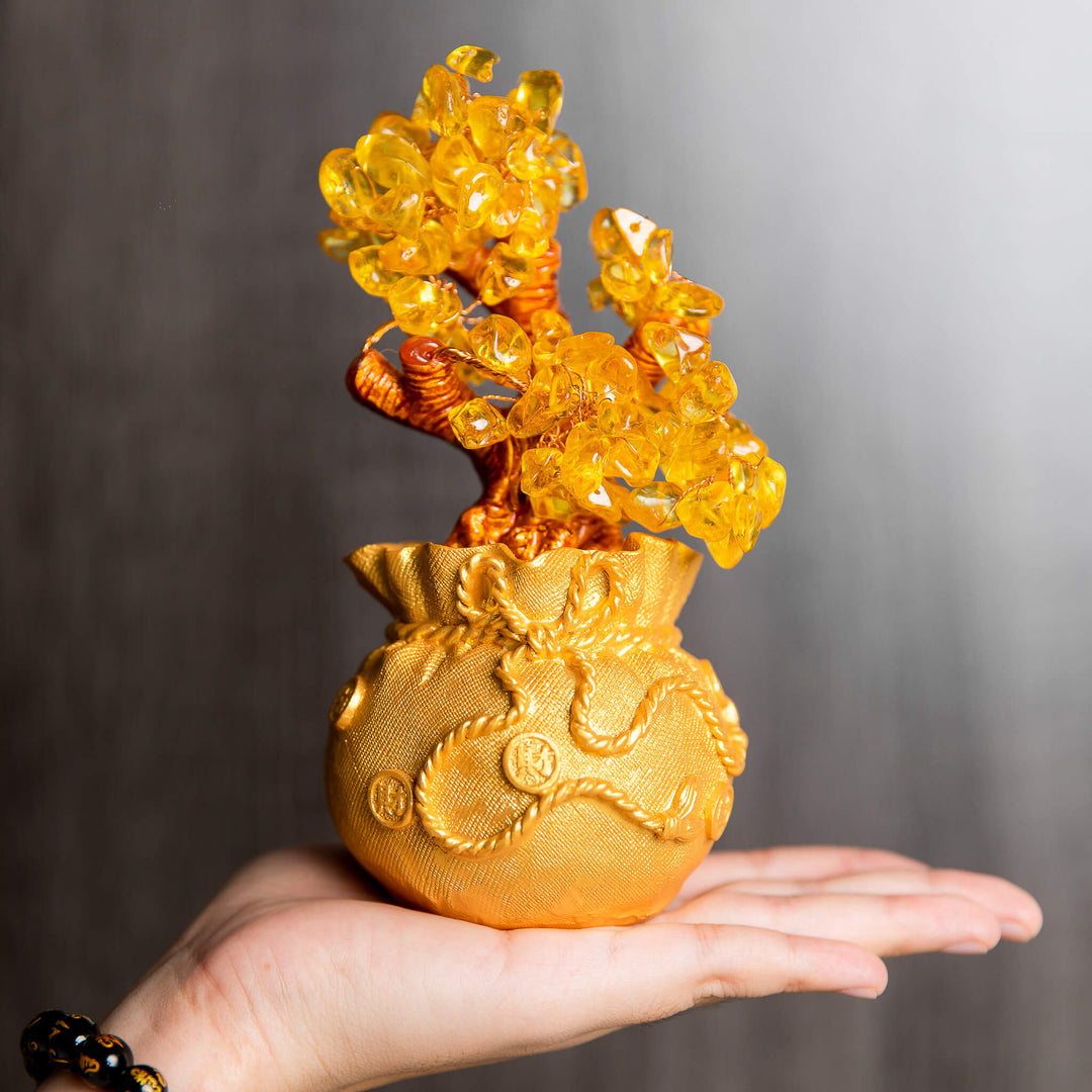 Citrine Money Tree for Prosperity -  Feng Shui Gemstone Ornament - Buddha & Karma