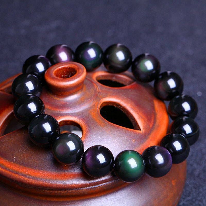 Natural Rainbow Obsidian Crystal Bracelet - Buddha & Karma