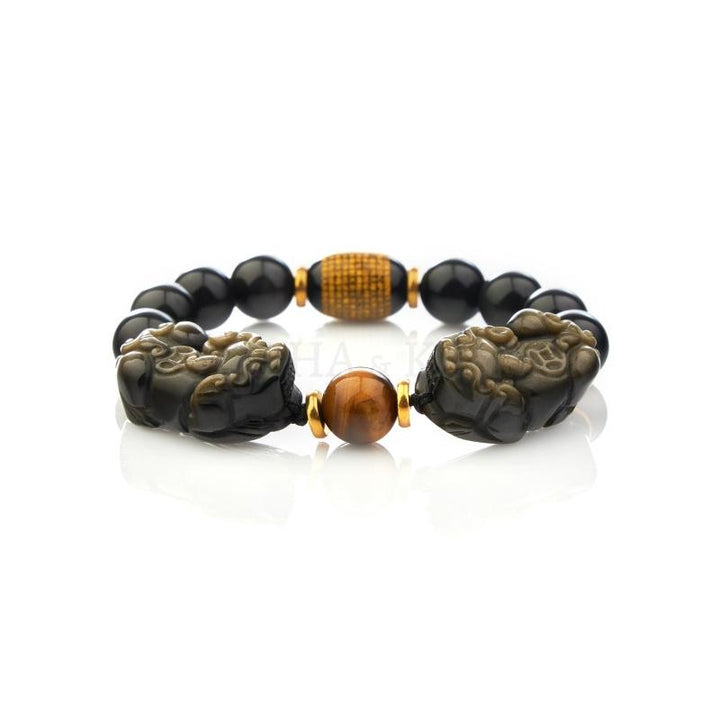 Natural Gold Obsidian Double Pixiu Bracelet - Buddha & Karma