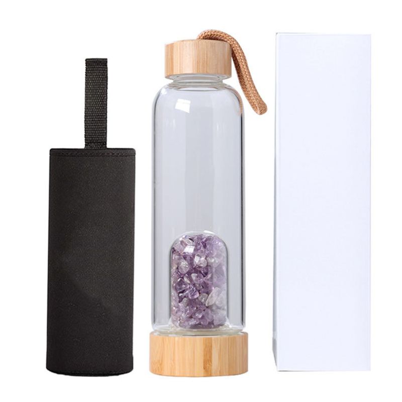 Botellas de agua con infusión de cristal natural de 18.6 fl oz con piedras  preciosas naturales, botella de agua de cristal con infusión de agua gema