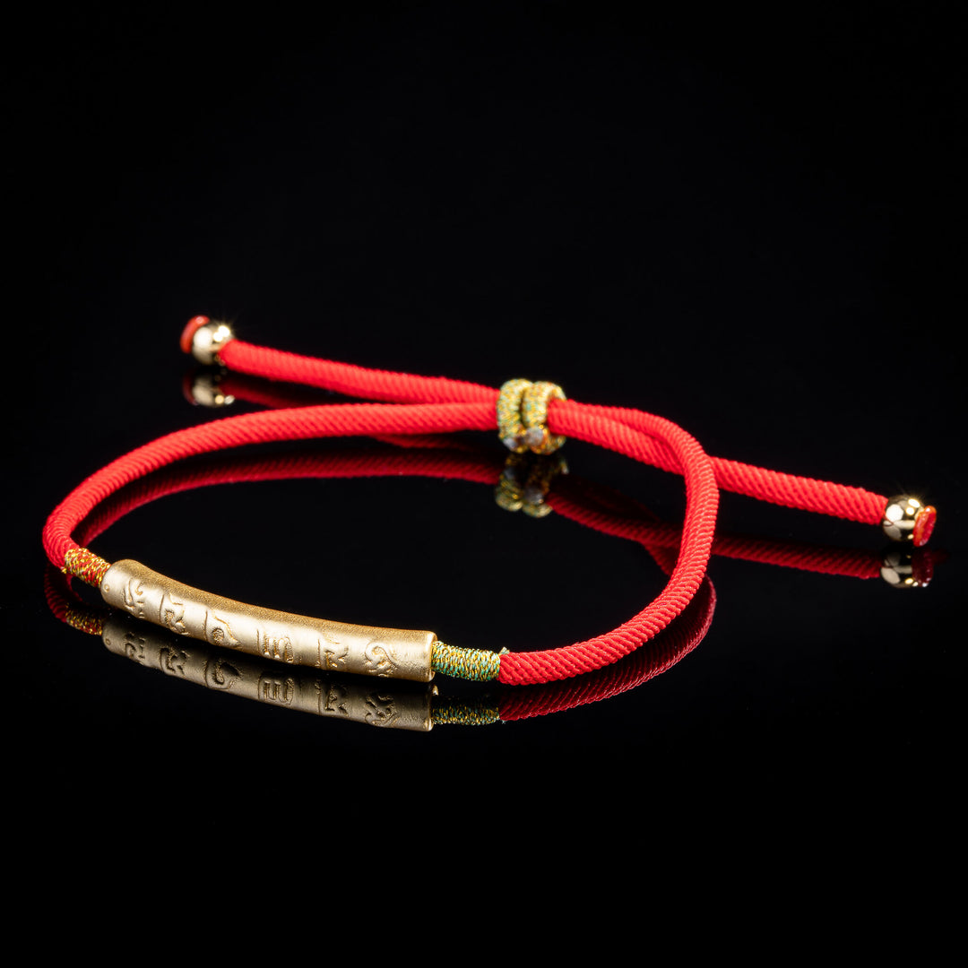 Tibetan Red String Bracelet - Buddhist Lucky Charm - Buddha & Karma