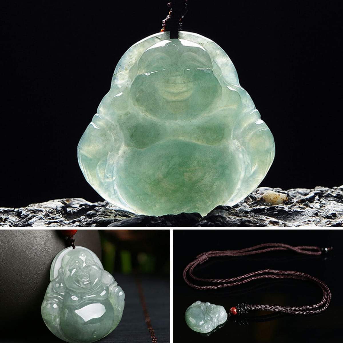 Jade Laughing Buddha Necklace - Promote Happiness & Good Luck - Buddha & Karma