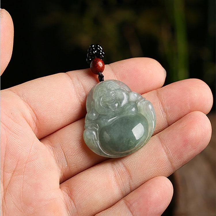 Jade Laughing Buddha Necklace - Promote Happiness & Good Luck - Buddha & Karma