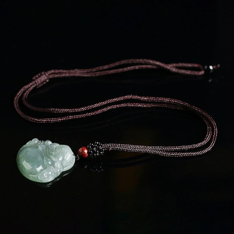 Jade Laughing Buddha Necklace - Promote Happiness & Good Luck - Buddha & Karma