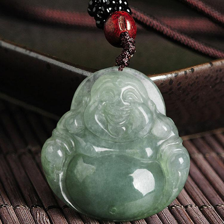 Jade Laughing Buddha Necklace - Promote Happiness & Good Luck - Buddha & Karma