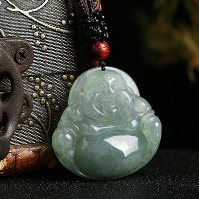 Jade Laughing Buddha Necklace - Promote Happiness & Good Luck - Buddha & Karma
