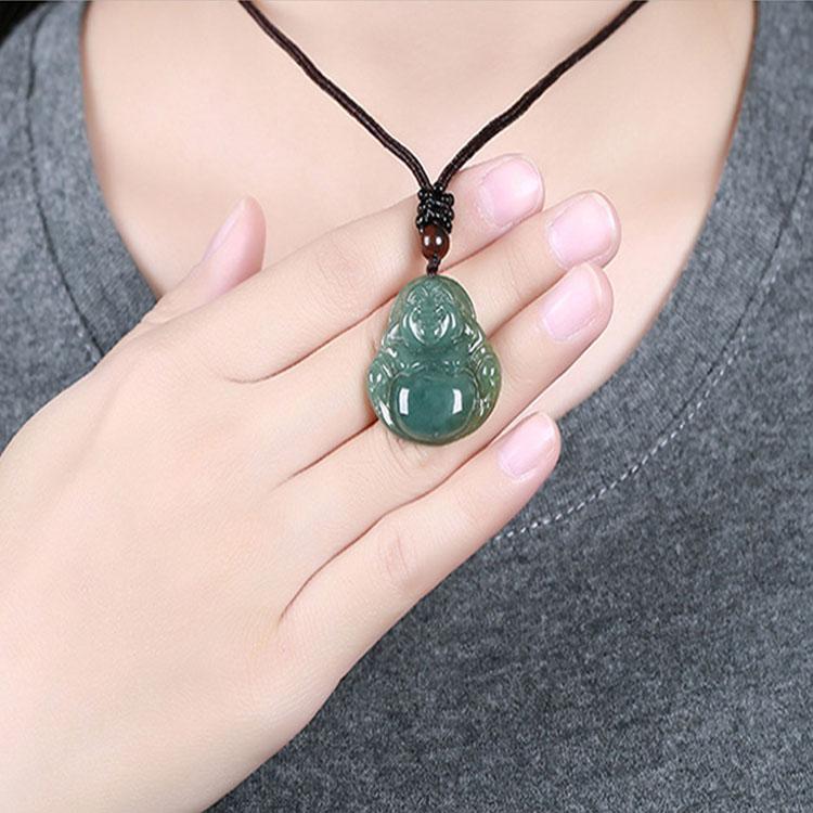 Jade Laughing Buddha Necklace - Promote Happiness & Good Luck - Buddha & Karma