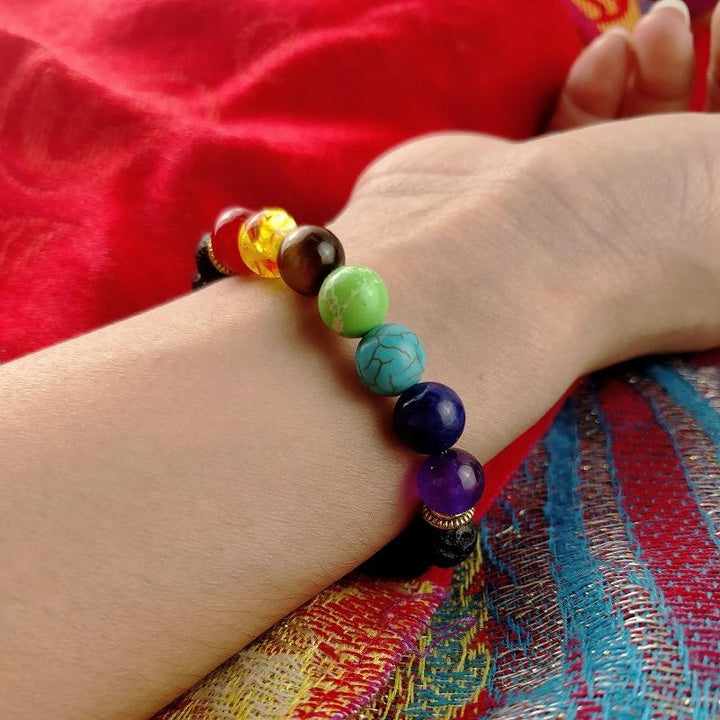 7 Chakra Lava Stone Bracelet - Essential Oil Diffuser - Buddha & Karma