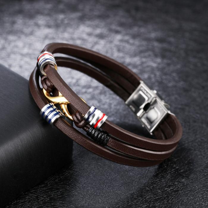 Men's Brown Leather Bracelet Men's Infinity Bracelet 