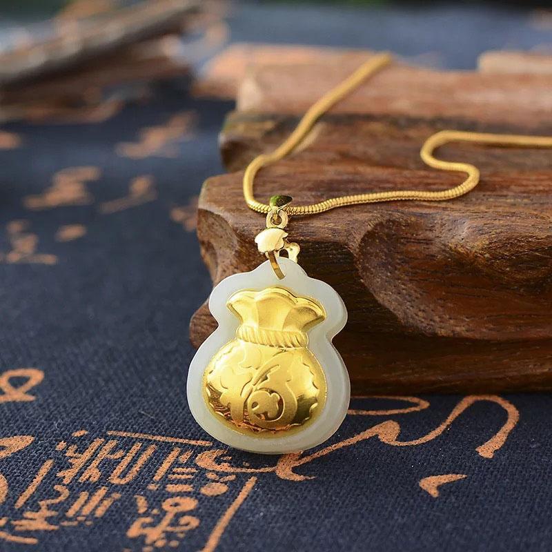 Jade Money Bag Necklace - Feng Shui Wealth Activator - Buddha & Karma