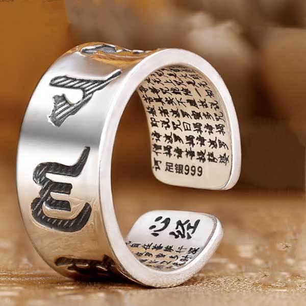 Buddhist Mantra & Heart Sutra Ring - Attain True Happiness - Buddha & Karma