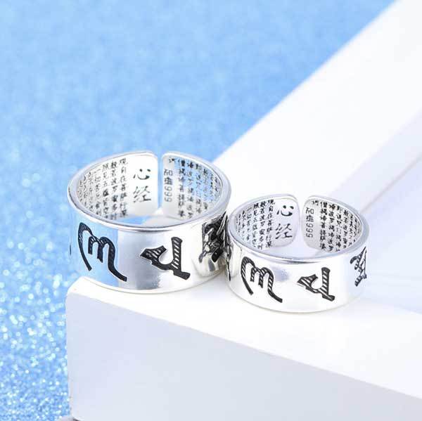 Buddhist Mantra & Heart Sutra Ring - Attain True Happiness - Buddha & Karma