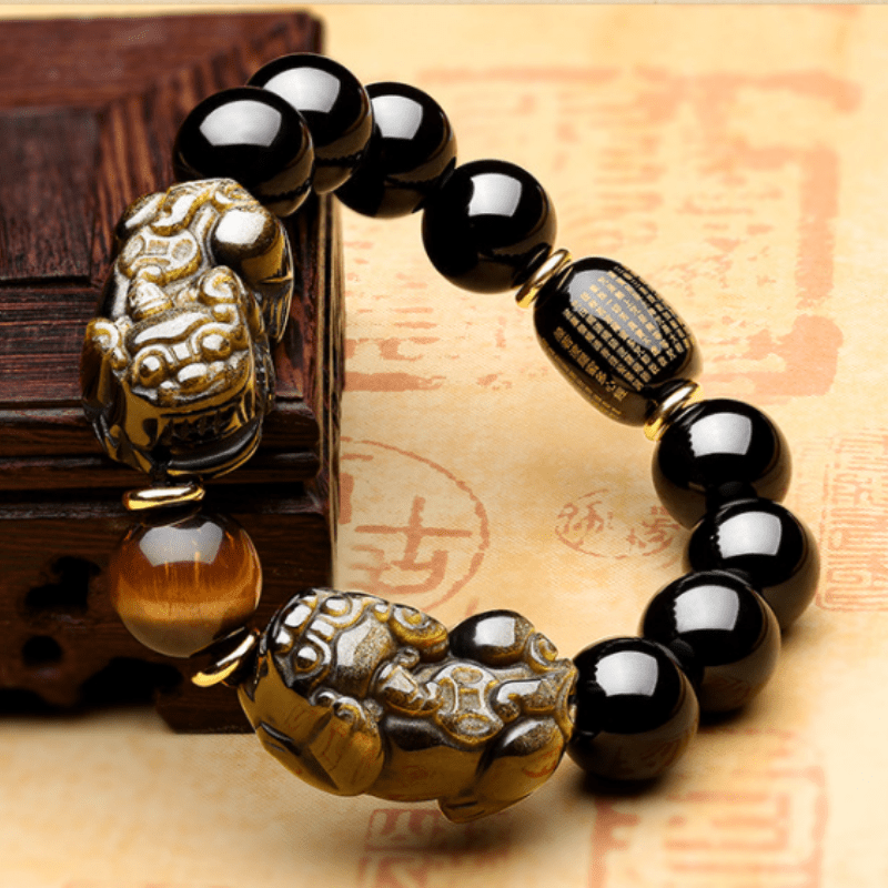 Natural Gold Obsidian Double Pixiu Bracelet - Buddha & Karma
