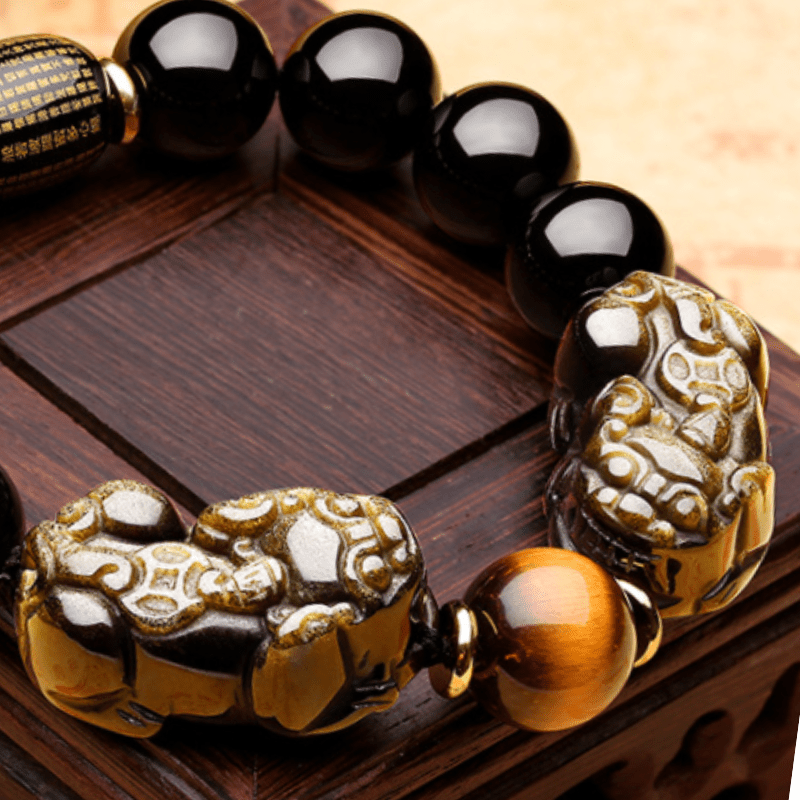 Natural Gold Obsidian Double Pixiu Bracelet - Buddha & Karma