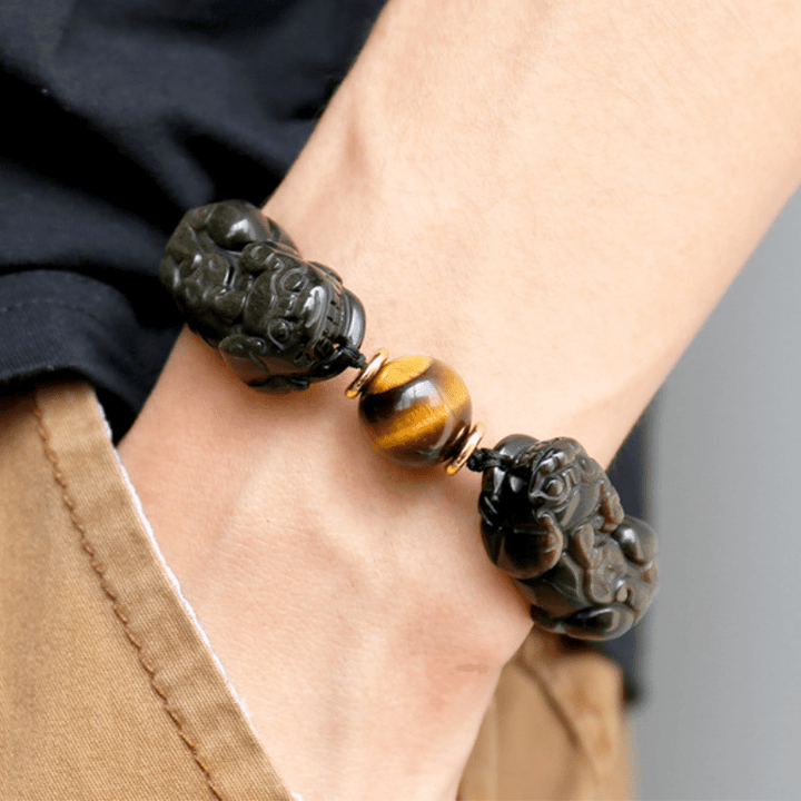 Natural Gold Obsidian Double Pixiu Bracelet - Buddha & Karma