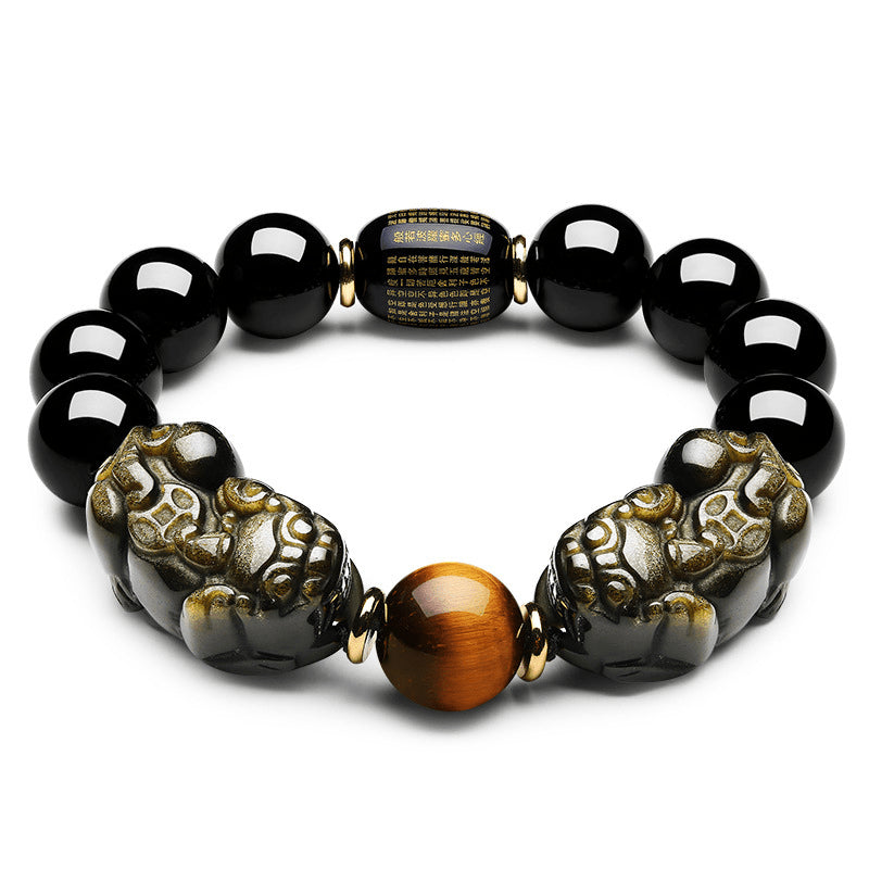 Natural Gold Obsidian Double Pixiu Bracelet - Buddha & Karma