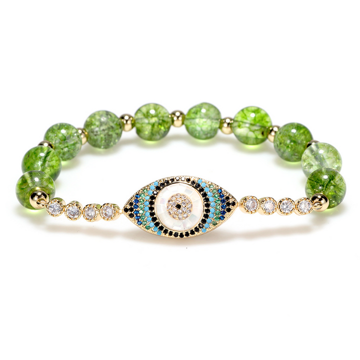 Natural Peridot Evil Eye Bracelet - Buddha & Karma