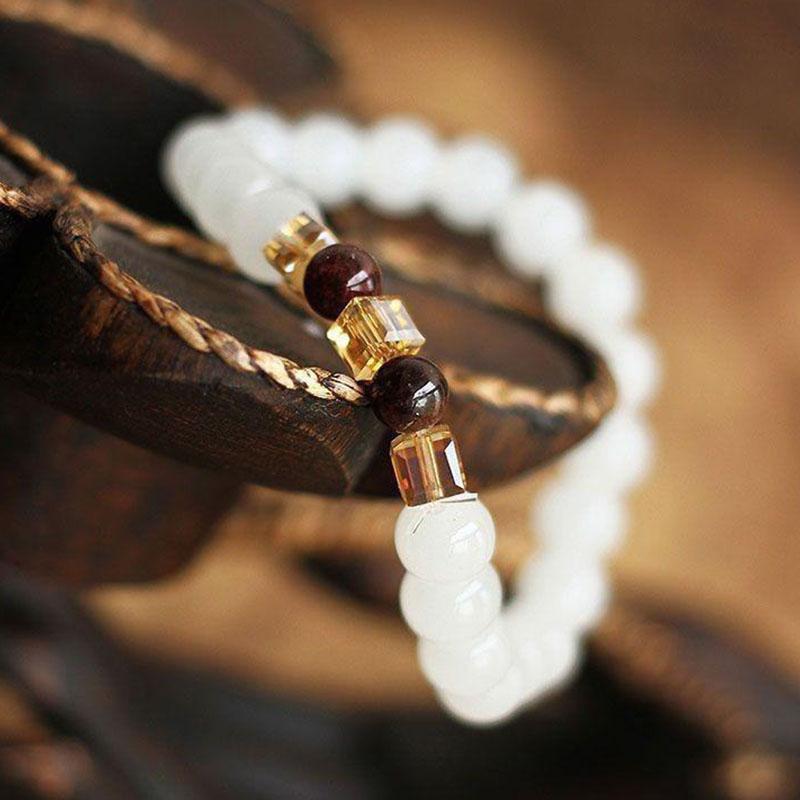 Natural White Chalcedony Positivity Bracelet - Positivity & Harmony - Buddha & Karma