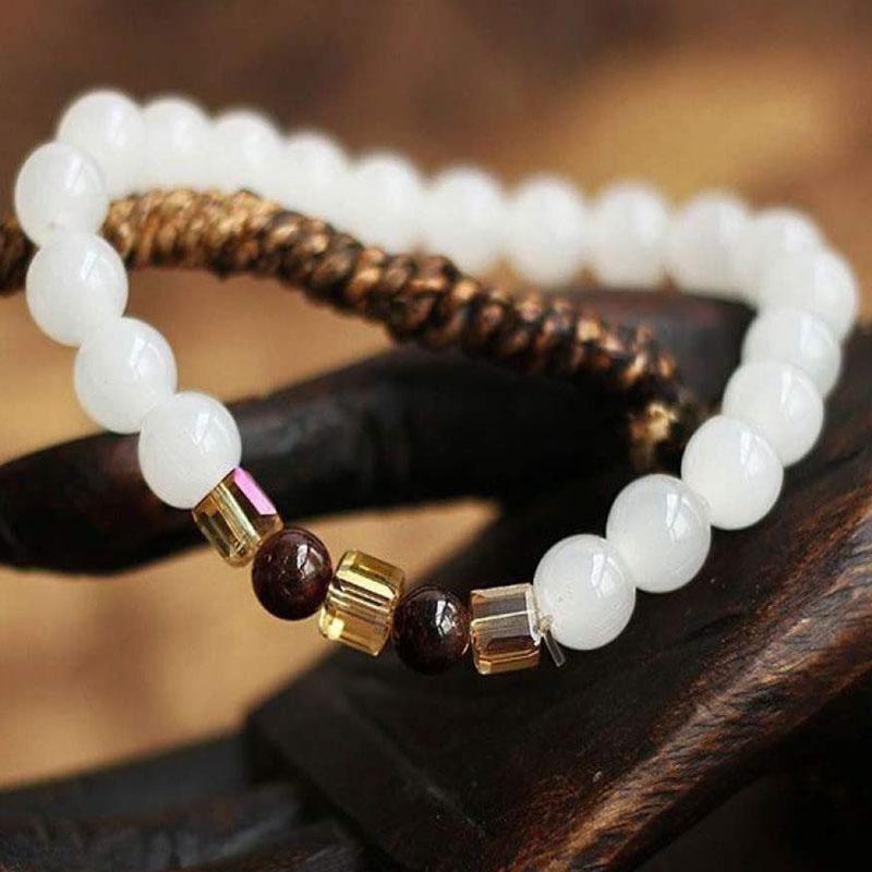 White Chalcedony Positivity Bracelet - Positivity & Harmony - Buddha & Karma