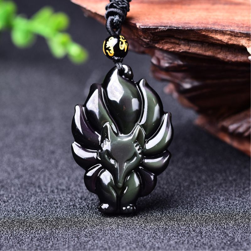 Nine-Tailed Fox Rainbow Obsidian Necklace - Love & Fidelity - Buddha & Karma