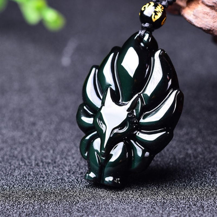 Nine-Tailed Fox Rainbow Obsidian Necklace - Love & Fidelity - Buddha & Karma