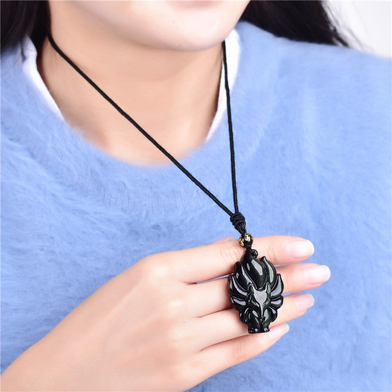 Nine-Tailed Fox Rainbow Obsidian Necklace - Love & Fidelity - Buddha & Karma