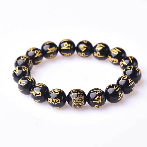 Obsidian Mani Mantra Bracelet - Luck & Protection - Buddha & Karma